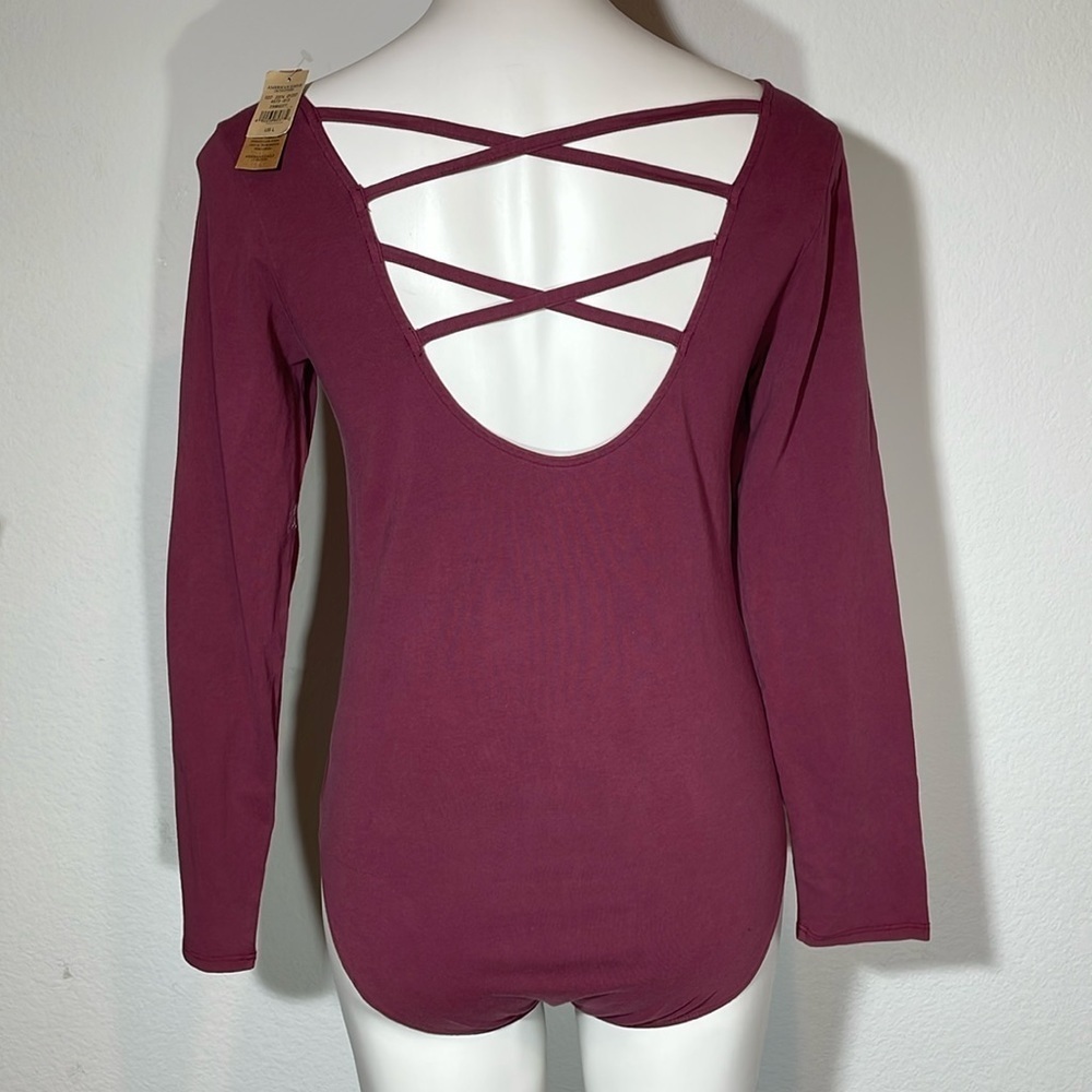 American Eagle Maroon Cotton Stretch Long Sleeve Bodysuit Strappy New Large - Picture 2 of 9